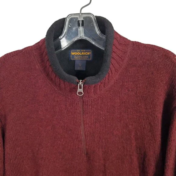 Woolrich Mens Sz M Sweater Red Rock Heather 100% Wool Ribbed Collar Quarter Zip - Picture 7 of 9